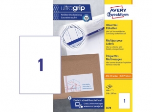 etykiety samoprzylepne uniwersalne białe Avery Zweckform 3478 papierowe 210x297 mm, ark. A4 1x1, 100 ark./op.