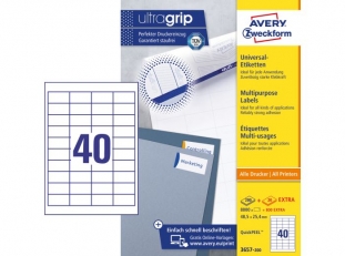 etykiety samoprzylepne uniwersalne białe Avery Zweckform 3657 papierowe 48,5x25,4 mm, ark. A4 4x10, 200+20 ark./op.