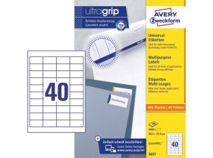 etykiety samoprzylepne uniwersalne białe Avery Zweckform 3657 papierowe 48,5x25,4 mm, ark. A4 4x10, 100 ark./op.