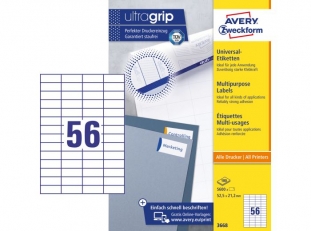 etykiety samoprzylepne uniwersalne białe Avery Zweckform 3668 papierowe 52,5x21,2 mm, ark. A4 4x14, 100 ark./op.