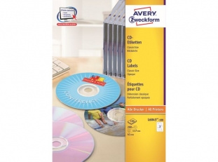 etykiety na pyty CD / DVD samoprzylepne biae Avery Zweckform 6043 r. 117 mm, ark. A4 1x2, 100 ark./op.