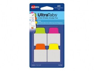 zakadki indeksujce samoprzylepne Avery Zweckform 74759 Ultra Tabs 4 kolory neonowe, 25,4x38,1 mm, 40 szt./op.