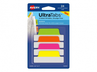 zakadki indeksujce samoprzylepne Avery Zweckform 74767 Ultra Tabs 4 kolory neonowe, 63,5x25,4 mm, 24 szt./op.