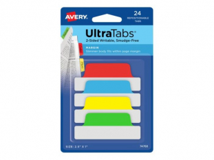 zakadki indeksujce samoprzylepne Avery Zweckform 74768 Ultra Tabs 4 kolory, 63,5x25,4 mm, 24 szt./op