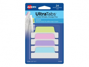 zakadki indeksujce samoprzylepne Avery Zweckform 74769 Ultra Tabs 4 kolory pastelowe, 63,5x25,4 mm, 24 szt./op