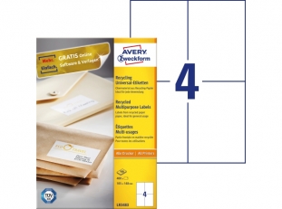 etykiety samoprzylepne uniwersalne białe recyklingowe Avery Zweckform 3483 papierowe 105x148 mm, ark. A4 2x2, 100 ark./op.